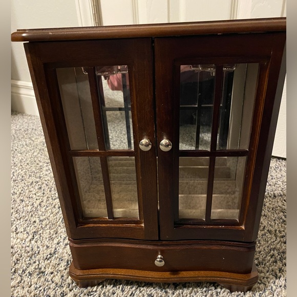 Dark brown wood jewelry organizer with window drawers and drawer - Picture 2 of 6